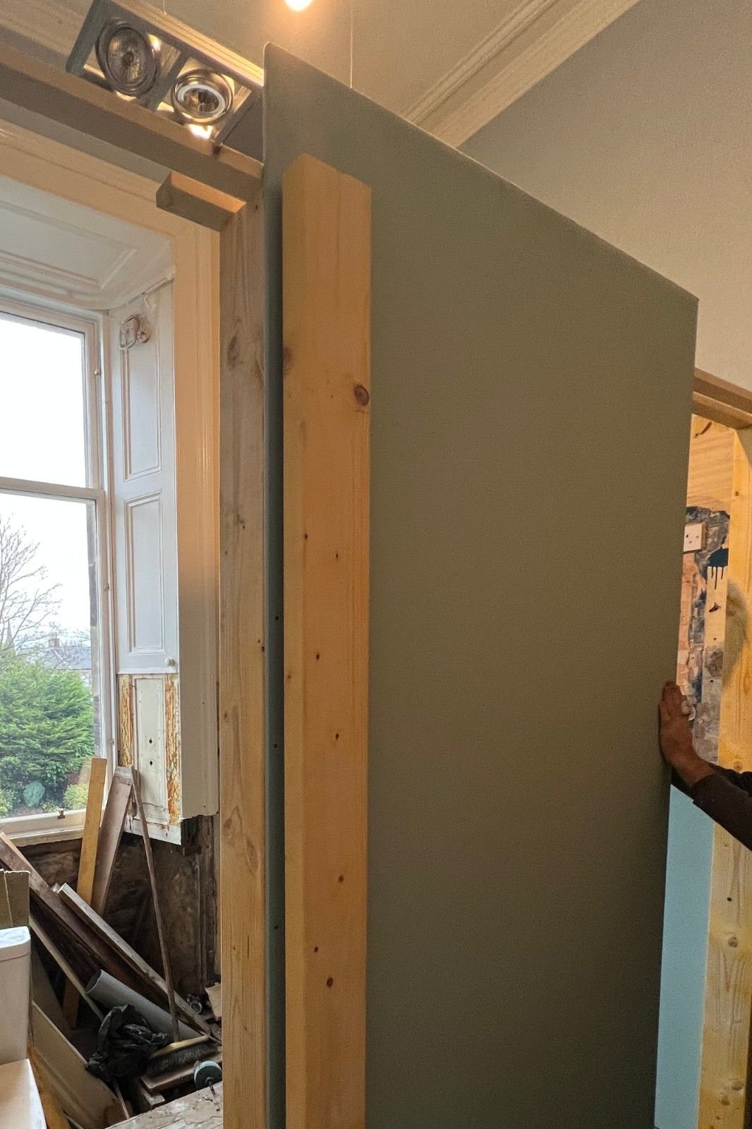 150 mm timber-frame partition for the walk-in shower, before boarding, Greenhill Place, Edinburgh