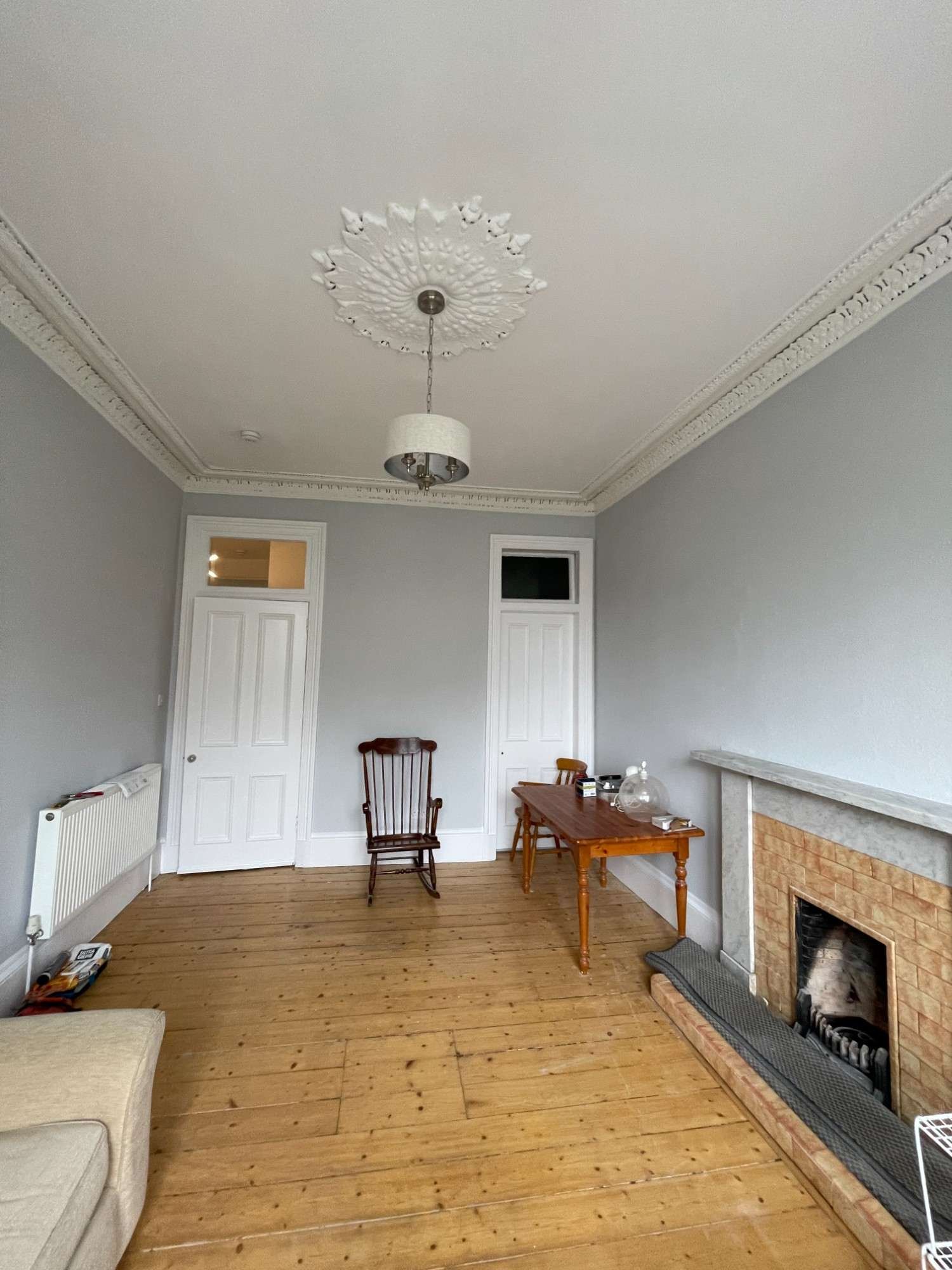 Freshly painted walls, ceiling and period cornice in a Marchmont flat, Edinburgh